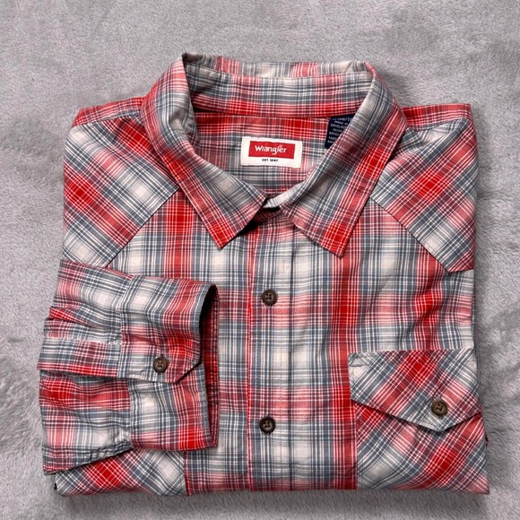 Wrangler Other - Wrangler XL Slim Fit Western Plaid Shirt – Aura Orange Gray Button Up RanchWear‎